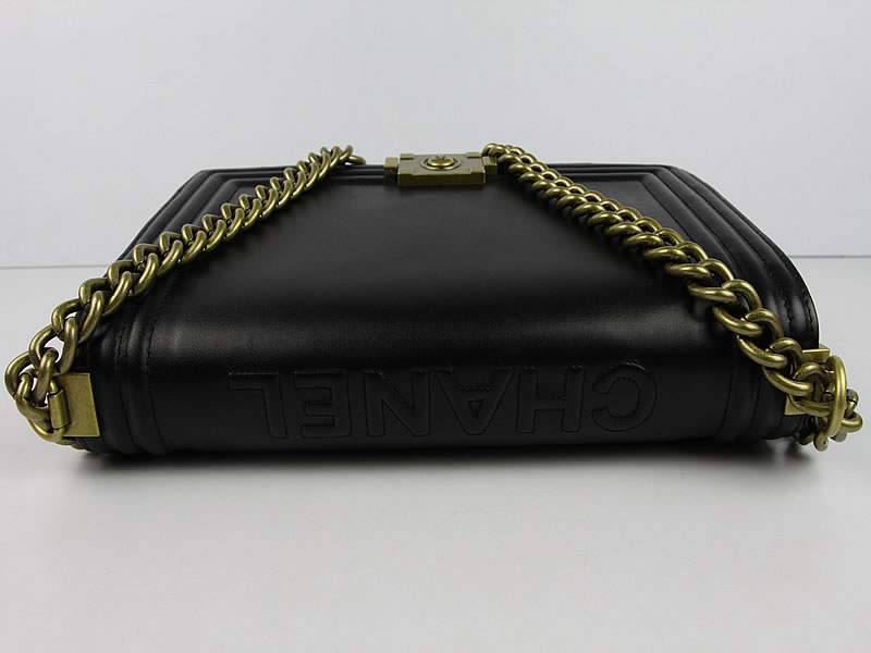 2012 New Arrival Chanel 66714 Le Boy Flap Shoulder Bag In Glazed Calfskin Black with Gold Hardware - Click Image to Close
