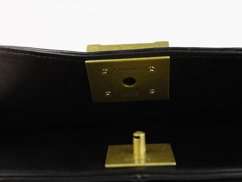 2012 New Arrival Chanel 66714 Le Boy Flap Shoulder Bag In Glazed Calfskin Black with Gold Hardware