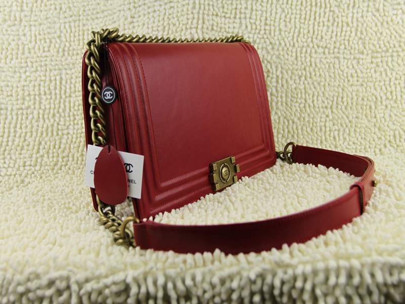 2012 New Arrival Chanel 66714 Le Boy Flap Shoulder Bag In Glazed Calfskin Red with Gold Hardware - Click Image to Close