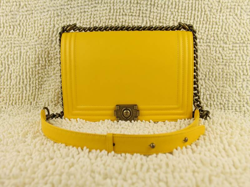 2012 New Arrival Chanel 66714 Le Boy Flap Shoulder Bag In Glazed Calfskin Yellow with Gold Hardware - Click Image to Close