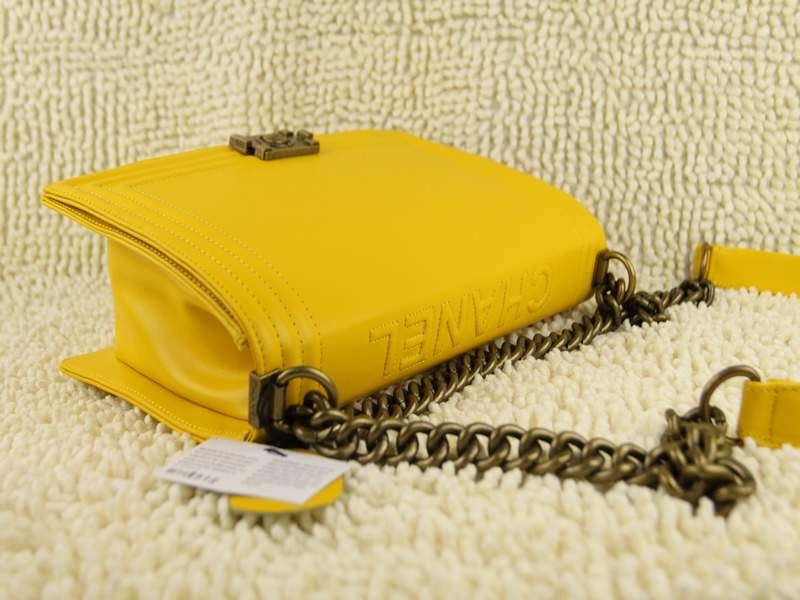 2012 New Arrival Chanel 66714 Le Boy Flap Shoulder Bag In Glazed Calfskin Yellow with Gold Hardware