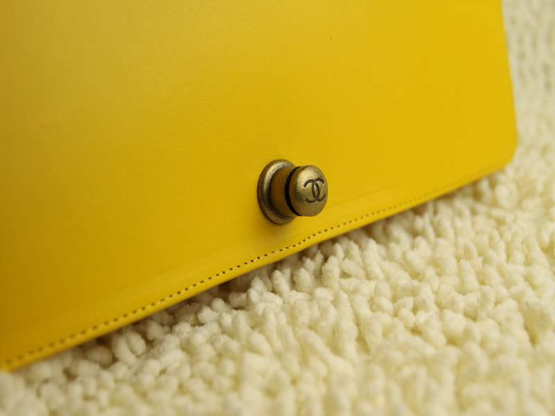 2012 New Arrival Chanel 66714 Le Boy Flap Shoulder Bag In Glazed Calfskin Yellow with Gold Hardware - Click Image to Close