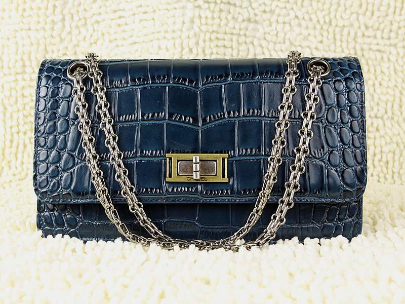 2012 New Arrival Chanel Classical Crocodile Leather Flap Bag 66818 Blue - Click Image to Close