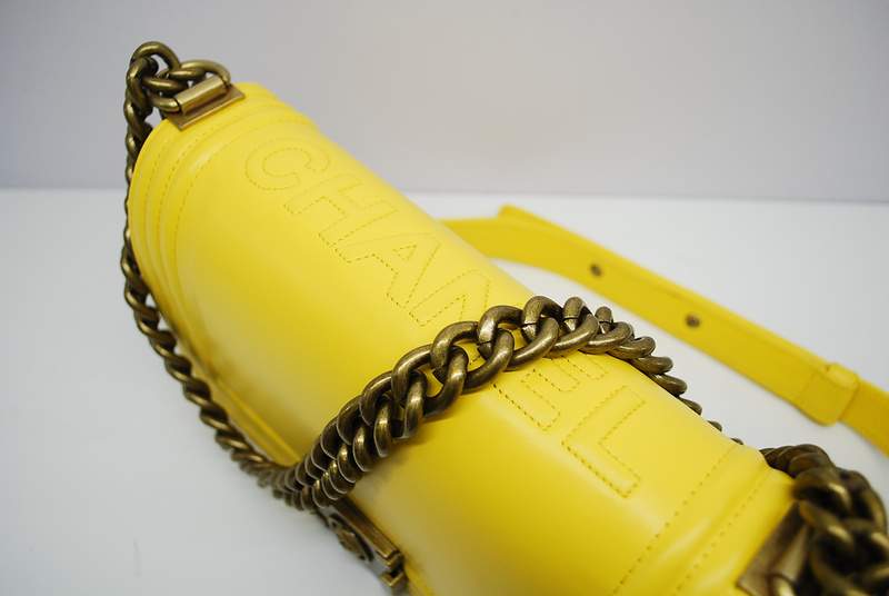 2012 New Arrival Chanel A30157 Lemon Yellow Calfskin mini Le Boy Flap Shoulder Bag Gold
