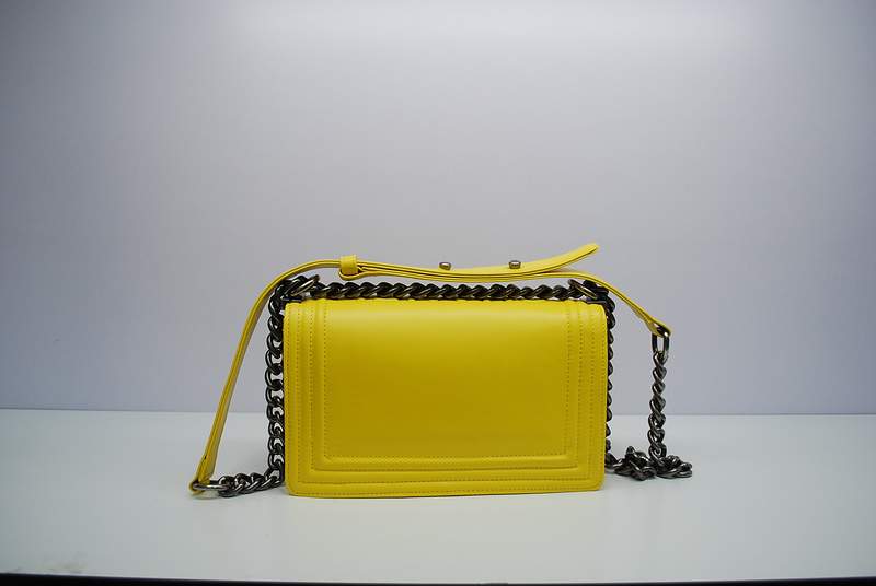 2012 New Arrival Chanel A30157 Lemon Yellow Calfskin mini Le Boy Flap Shoulder Bag Silver