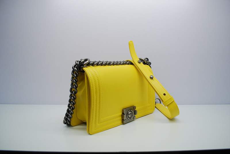 2012 New Arrival Chanel A30157 Lemon Yellow Calfskin mini Le Boy Flap Shoulder Bag Silver - Click Image to Close