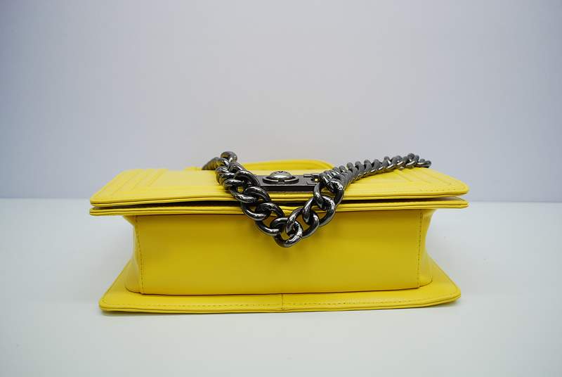 2012 New Arrival Chanel A30157 Lemon Yellow Calfskin mini Le Boy Flap Shoulder Bag Silver - Click Image to Close