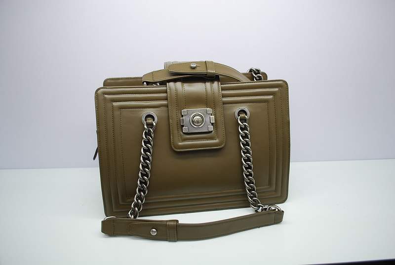 2012 New Arrival Chanel 30161 Khaki Calfskin Medium Le Boy Shoulder Bag Silver