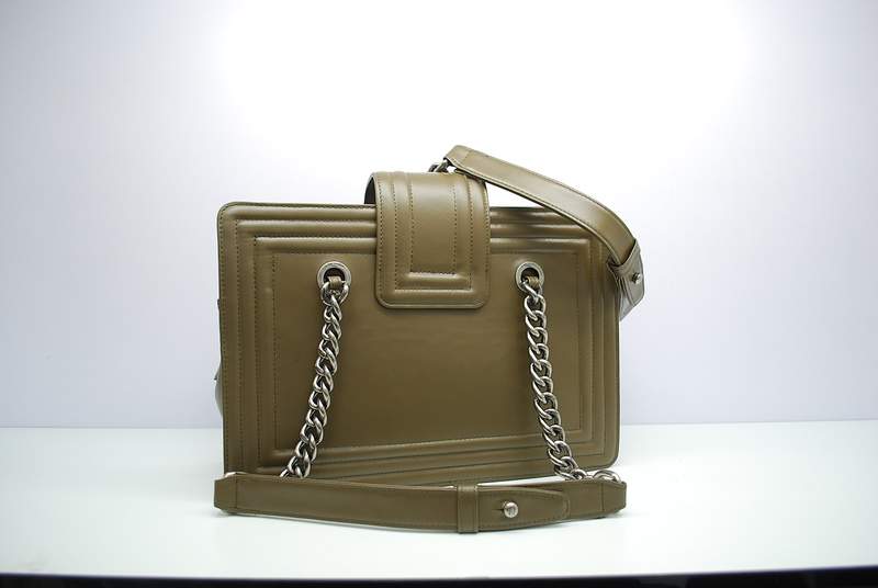 2012 New Arrival Chanel 30161 Khaki Calfskin Medium Le Boy Shoulder Bag Silver - Click Image to Close