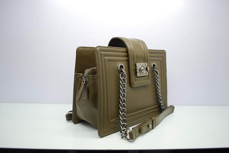 2012 New Arrival Chanel 30161 Khaki Calfskin Medium Le Boy Shoulder Bag Silver