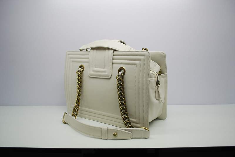 2012 New Arrival Chanel 30161 offwhite Calfskin Medium Le Boy Shoulder Bag Gold - Click Image to Close
