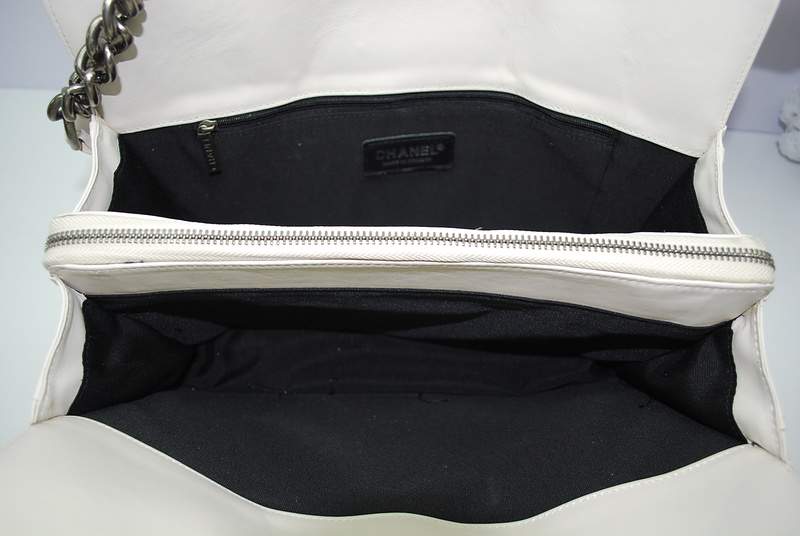 2012 New Arrival Chanel 30161 offwhite Calfskin Medium Le Boy Shoulder Bag Silver - Click Image to Close