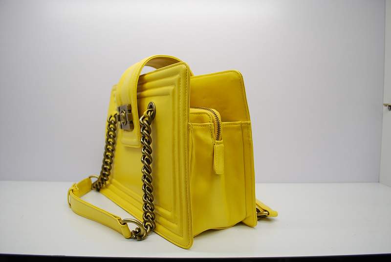 2012 New Arrival Chanel 30161 Yellow Calfskin Medium Le Boy Shoulder Bag Gold