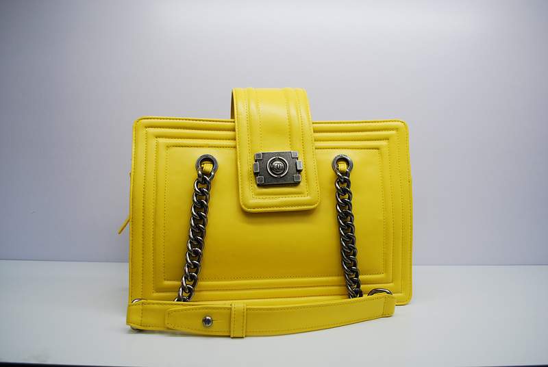 2012 New Arrival Chanel 30161 Yellow Calfskin Medium Le Boy Shoulder Bag Silver - Click Image to Close