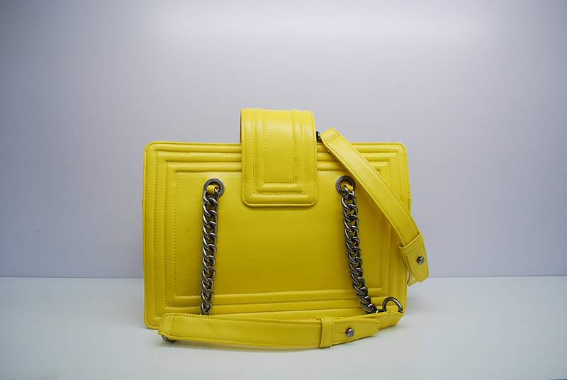 2012 New Arrival Chanel 30161 Yellow Calfskin Medium Le Boy Shoulder Bag Silver
