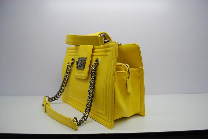 2012 New Arrival Chanel 30161 Yellow Calfskin Medium Le Boy Shoulder Bag Silver