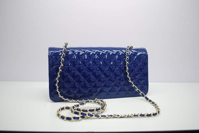 2012 New Arrival Chanel Patent Leather Flap Bag A30162 Blue with Gold Hardware