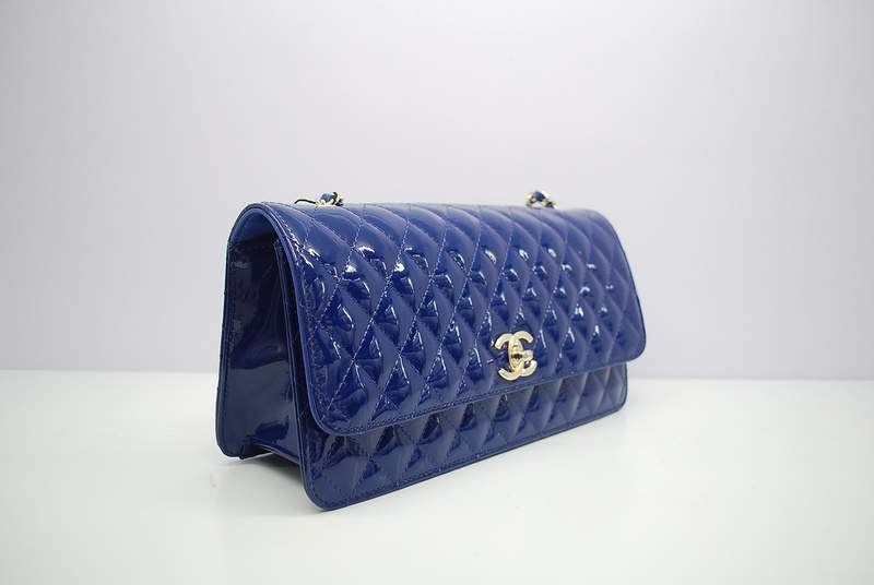 2012 New Arrival Chanel Patent Leather Flap Bag A30162 Blue with Gold Hardware