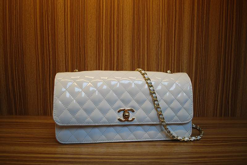 2012 New Arrival Chanel Patent Leather Flap Bag A30162 White with Gold Hardware - Click Image to Close