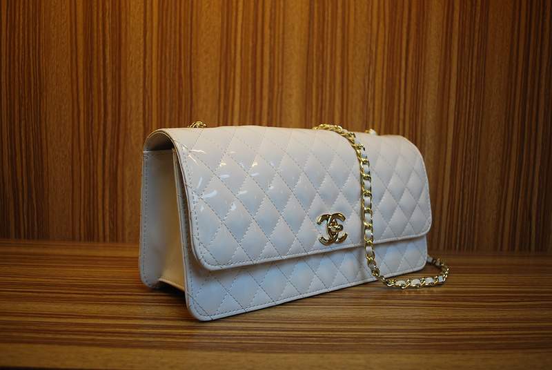 2012 New Arrival Chanel Patent Leather Flap Bag A30162 White with Gold Hardware