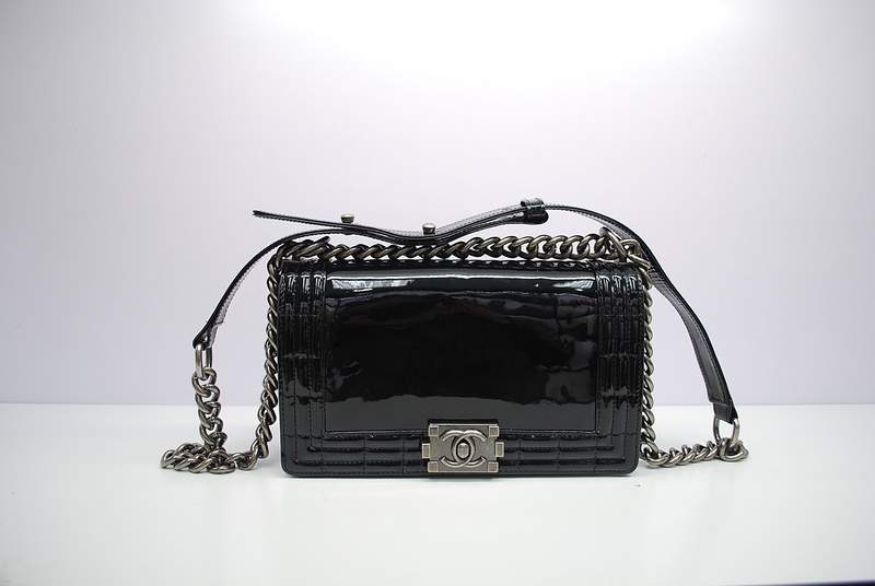 2012 New Arrival Chanel A30168 Black Patent Leather Le Boy Flap Shoulder Bag