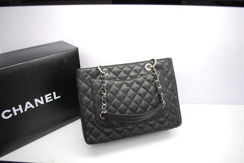 New Arrival Chanel GST Caviar Leather Coco Bag A36092 Black with Silver Hardware - Click Image to Close