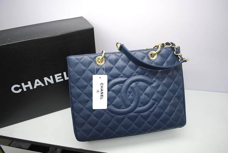 New Arrival Chanel GST Caviar Leather Coco Bag A36092 Blue with Gold Hardware - Click Image to Close