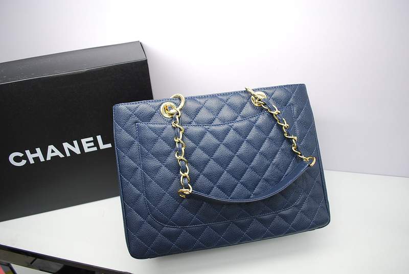 New Arrival Chanel GST Caviar Leather Coco Bag A36092 Blue with Gold Hardware - Click Image to Close