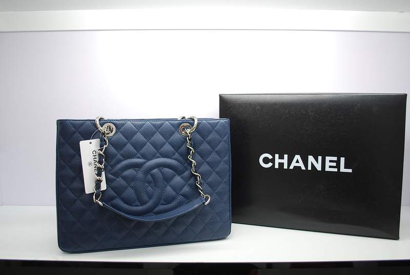 New Arrival Chanel GST Caviar Leather Coco Bag A36092 Blue with Silver Hardware