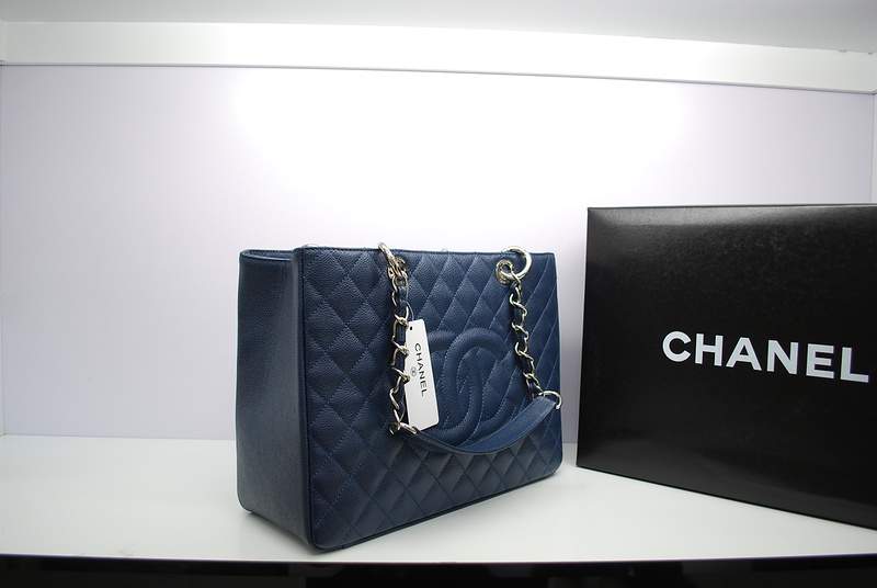 New Arrival Chanel GST Caviar Leather Coco Bag A36092 Blue with Silver Hardware - Click Image to Close