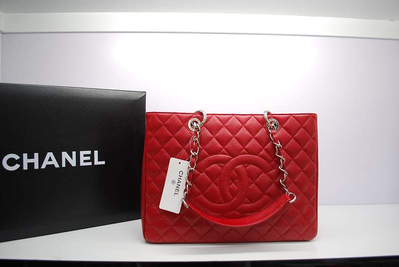 New Arrival Chanel GST Lambskin Leather Coco Bag A36092 Red with Silver Hardware - Click Image to Close