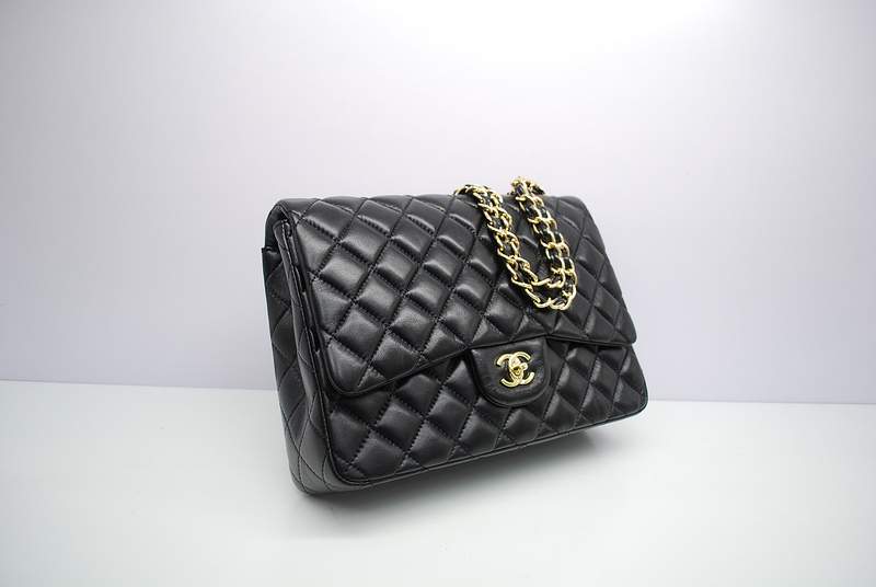 2012 New Arrival Chanel Jumbo Classic Quilted Flap Bag 58600 Black with Gold Hardware - Click Image to Close