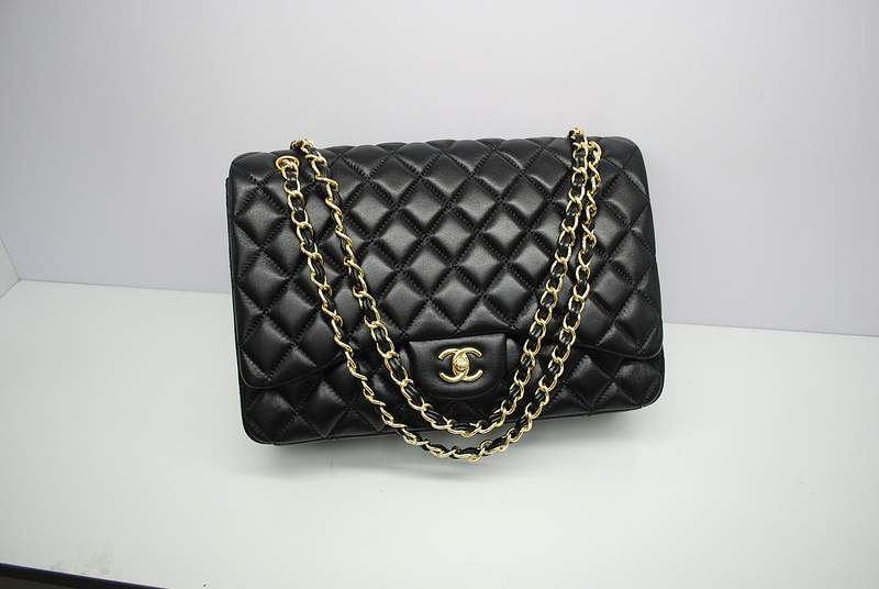 2012 New Arrival Chanel Classic Flap Bag Maxi 58601 Black with Gold Hardware - Click Image to Close