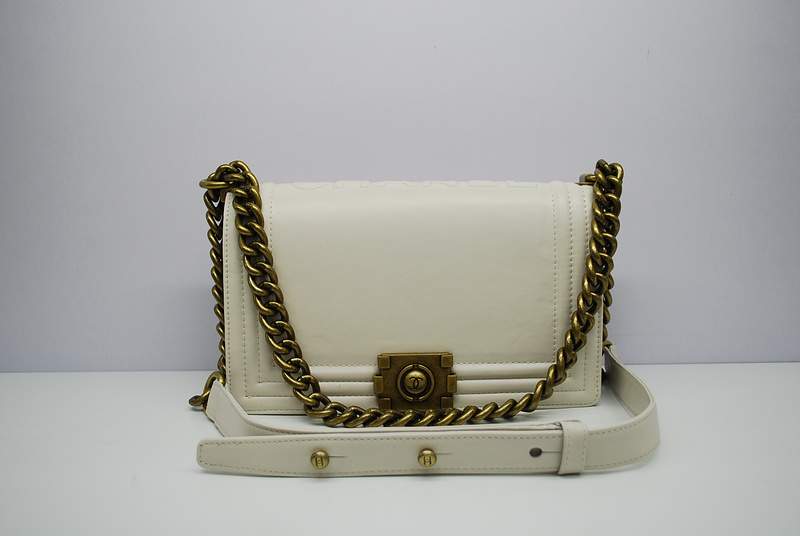 2012 New Arrival Chanel A30157 Offwhite Calfskin mini Le Boy Flap Shoulder Bag Gold - Click Image to Close