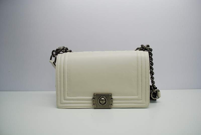 2012 New Arrival Chanel A30157 Offwhite Calfskin mini Le Boy Flap Shoulder Bag Silver - Click Image to Close