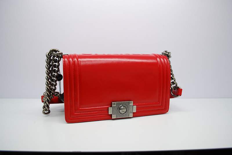 2012 New Arrival Chanel A30157 Red Calfskin mini Le Boy Flap Shoulder Bag Silver