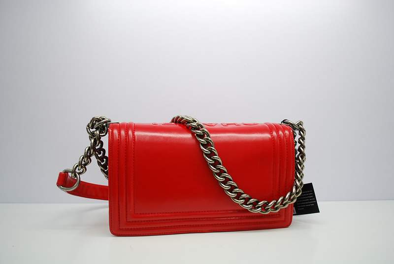 2012 New Arrival Chanel A30157 Red Calfskin mini Le Boy Flap Shoulder Bag Silver - Click Image to Close