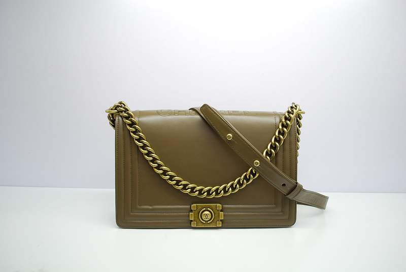 2012 New Arrival Chanel Calfskin Medium Le Boy Flap Shoulder Bag A30159 Khaki With Bronze Hardware