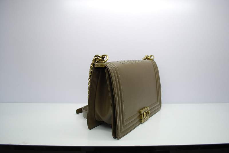 2012 New Arrival Chanel Calfskin Medium Le Boy Flap Shoulder Bag A30159 Khaki With Bronze Hardware
