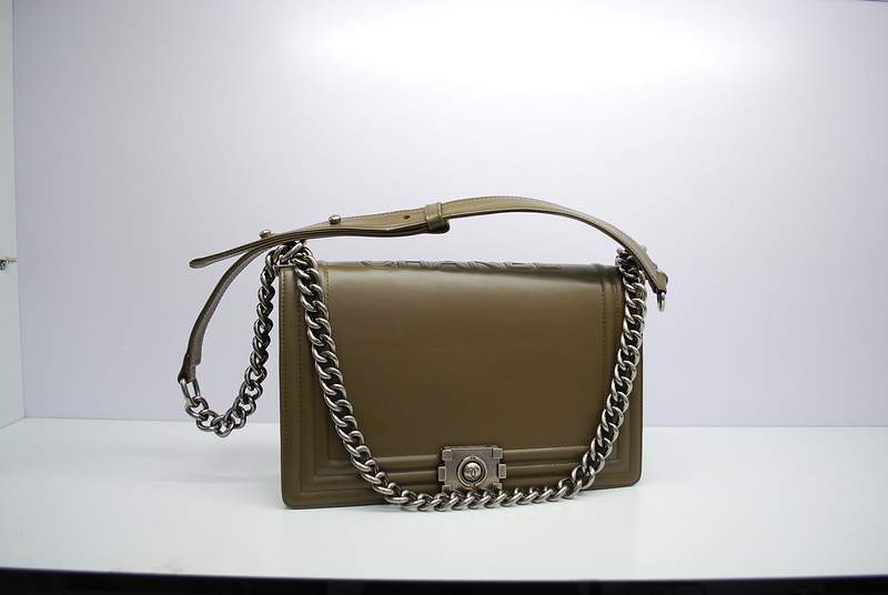 2012 New Arrival Chanel Calfskin Medium Le Boy Flap Shoulder Bag A30159 Khaki With Silver Hardware - Click Image to Close