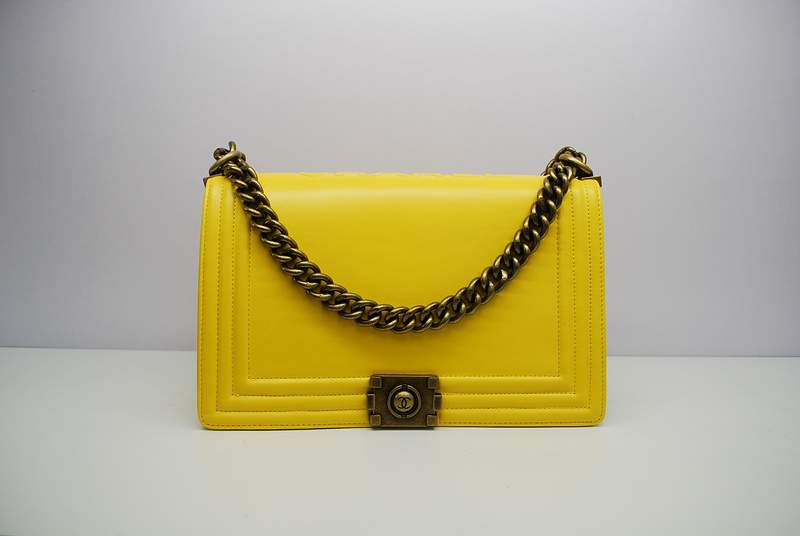 2012 New Arrival Chanel Calfskin Medium Le Boy Flap Shoulder Bag A30159 Lemon Yellow With Bronze Hardware - Click Image to Close