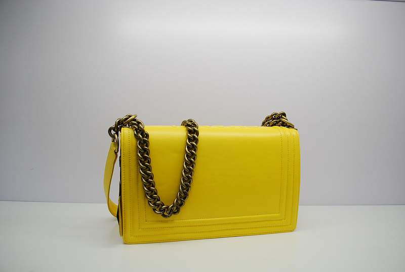 2012 New Arrival Chanel Calfskin Medium Le Boy Flap Shoulder Bag A30159 Lemon Yellow With Bronze Hardware - Click Image to Close