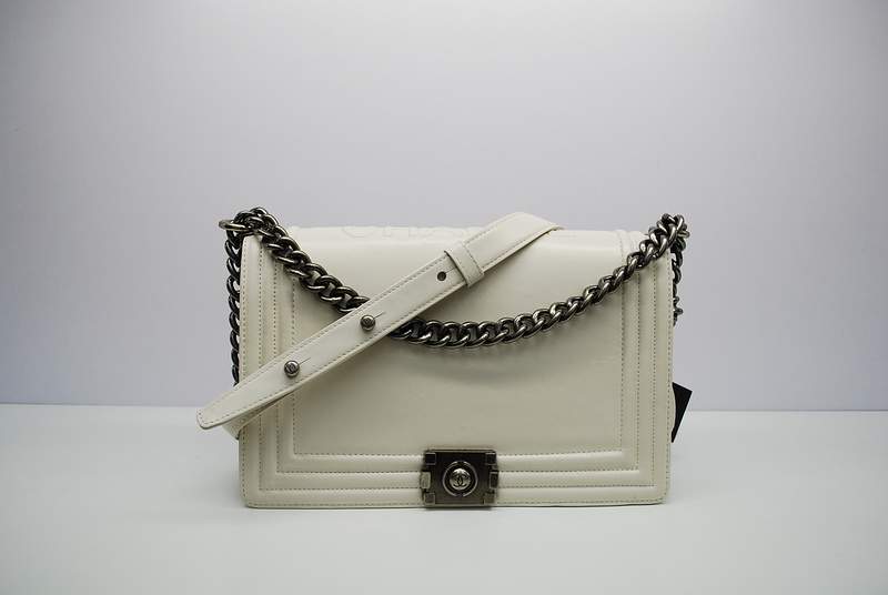 2012 New Arrival Chanel Calfskin Medium Le Boy Flap Shoulder Bag A30159 Offwhite With Silver Hardware