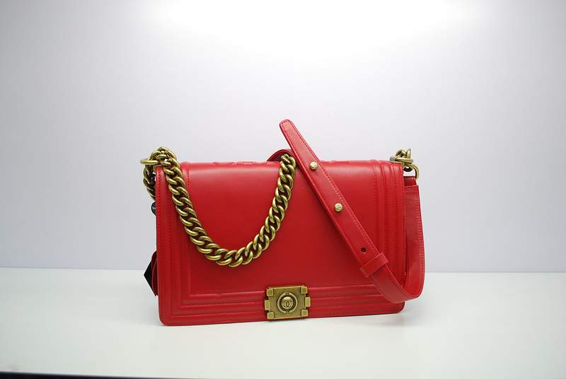 2012 New Arrival Chanel Calfskin Medium Le Boy Flap Shoulder Bag A30159 Red With Bronze Hardware - Click Image to Close