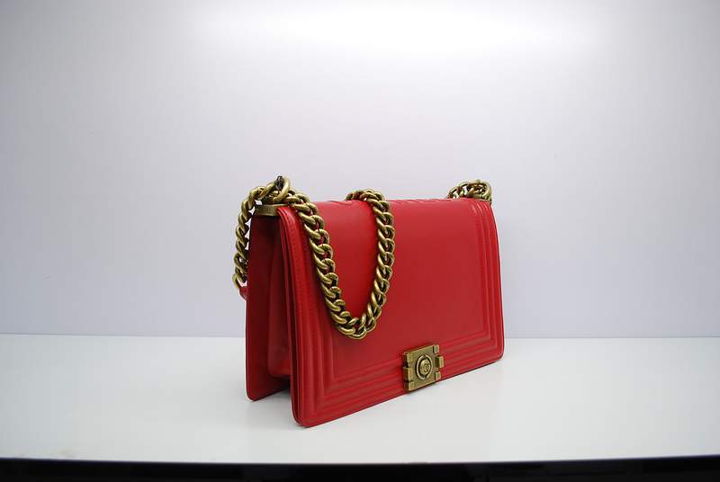 2012 New Arrival Chanel Calfskin Medium Le Boy Flap Shoulder Bag A30159 Red With Bronze Hardware
