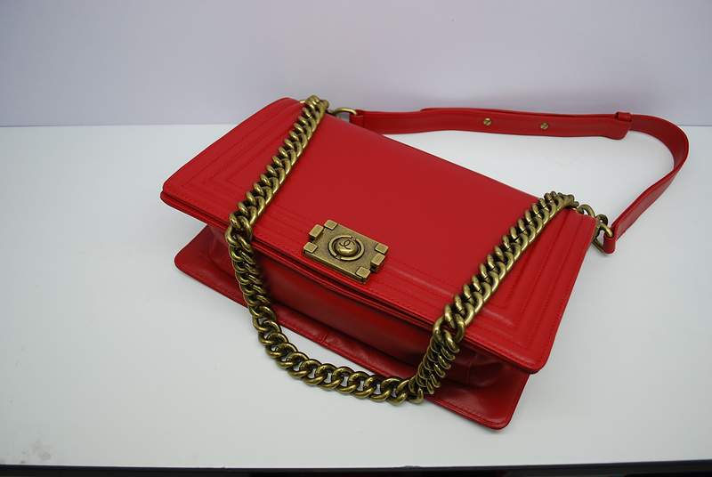 2012 New Arrival Chanel Calfskin Medium Le Boy Flap Shoulder Bag A30159 Red With Bronze Hardware
