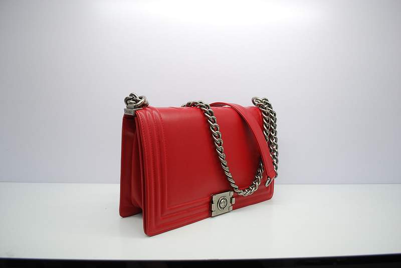 2012 New Arrival Chanel Calfskin Medium Le Boy Flap Shoulder Bag A30159 Red With Silver Hardware - Click Image to Close