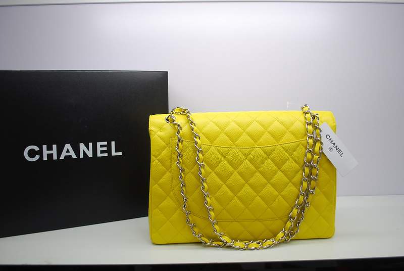 2012 New Arrival Chanel Maxi Double Flaps Bag A36098 Lemon Original Caviar Leather Silver - Click Image to Close