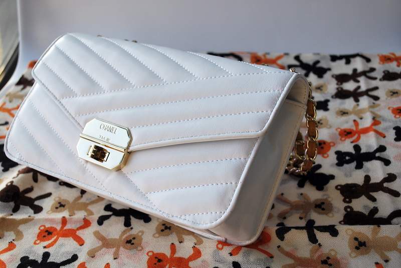 2012 New Arrival Chanel A30151 Gabrielle Medium Shoulder Bag White Sheepskin Leather - Click Image to Close
