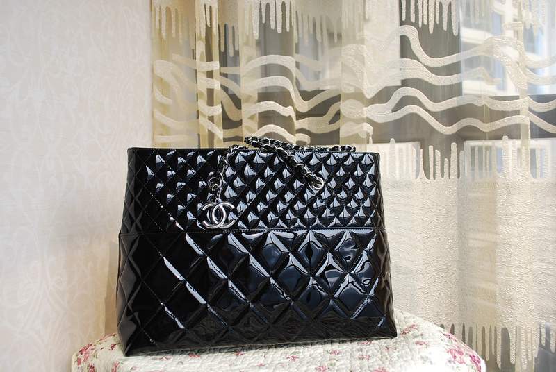 2012 New Arrival Chanel Patent Leather Large Shopper Bag 30153 Black - Click Image to Close